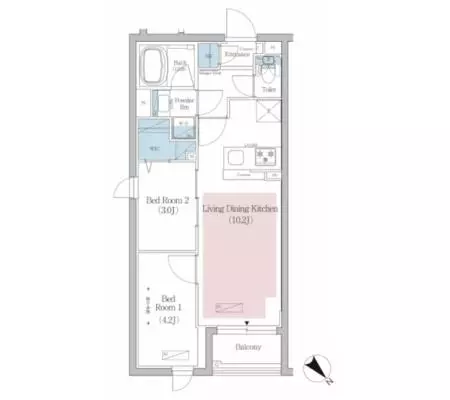 【新築】アーバネックス文京小石川 2階 2LDKの間取り