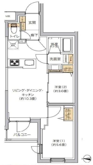 リビオメゾン湯島 1階 2LDKの間取り
