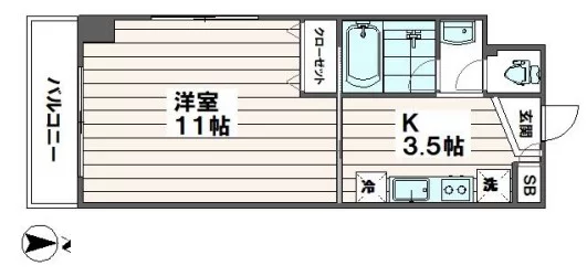 フォンテーヌⅤ 2階 1Kの間取り