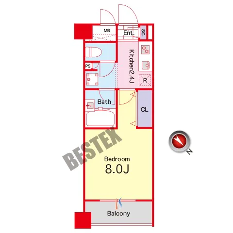 Casa Verde【カーサヴェルデ】 5階 1Kの間取り