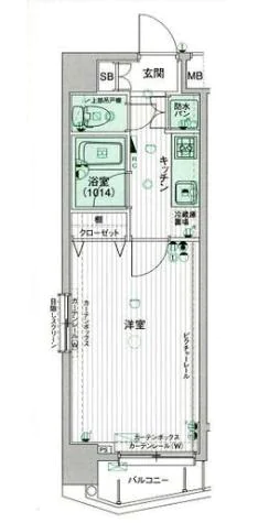 パークウェル文京千石 5階 1Kの間取り