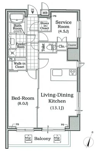 レジディア文京本駒込 13階 1SLDKの間取り
