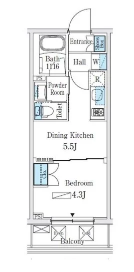 ジオエント本郷三丁目 12階 1DKの間取り