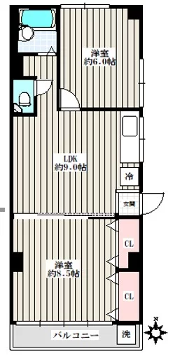 真砂マンション 3階 2LDKの間取り
