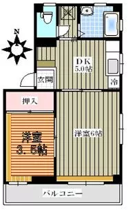 コーポ松屋 4階 2DKの間取り