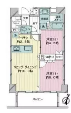 プレミスト文京音羽 4階 2LDKの間取り
