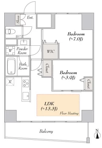 【新築】ルミーク文京湯島 14階 2LDKの間取り