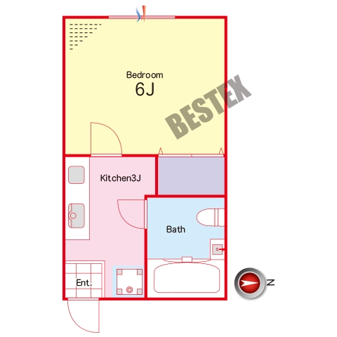 フラッツライオン 2階 1Kの間取り