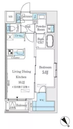 コージーコート茗荷谷 8階 1LDKの間取り
