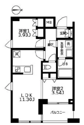 カーザビアンカ 2階 1SLDKの間取り