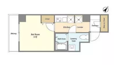 ドゥーエ上野池之端 2階 1Kの間取り