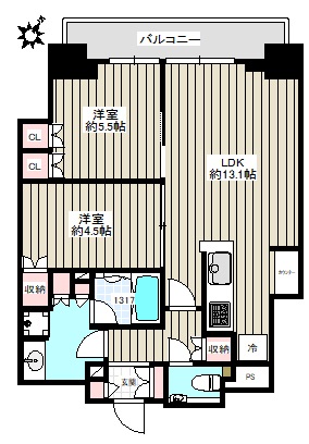 パークホームズ日本橋本町 2階 2LDKの間取り