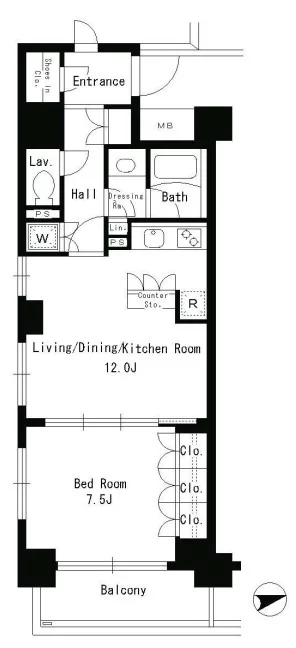 パークアクシス文京ステージ 3階 1LDKの間取り