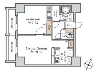 【築浅】ドゥーエ千駄木 8階 1LDKの間取り
