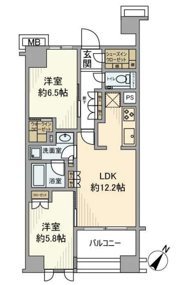 【築浅】プレミスト文京千石 2階 2LDKの間取り