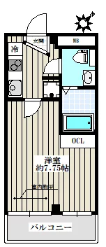 第一金井ビル 3階 1Kの間取り