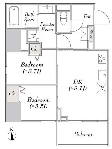 【新築】ルミーク文京湯島 11階 2DKの間取り