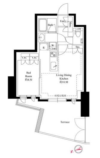 343レジデンス後楽園（オープンレジデンシア） 1階 1LDKの間取り