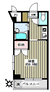 ハリーメゾン小石川 3階 1Kの間取り
