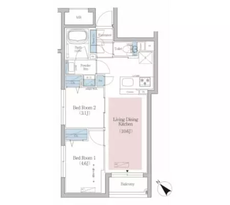 【新築】アーバネックス文京小石川 2階 2LDKの間取り