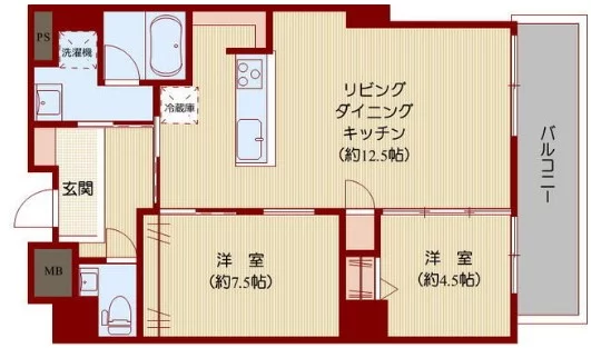藤和湯島コープ 1階 2LDKの間取り