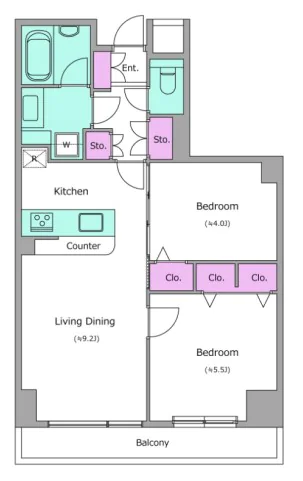 レジディア文京音羽 1階 2LDKの間取り
