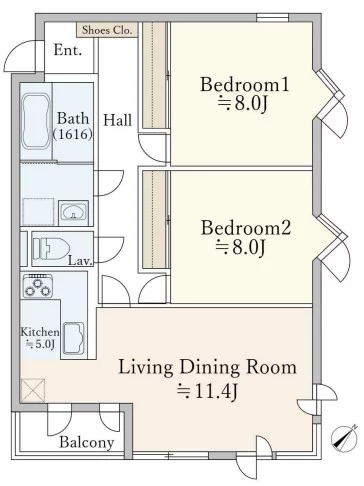 ドゥムール西片 3階 2LDKの間取り