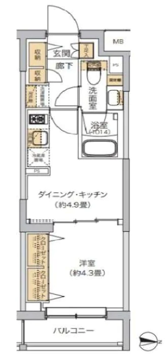 リビオメゾン湯島 3階 1DKの間取り
