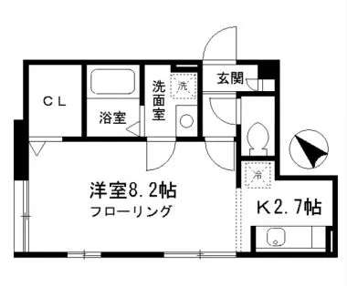 オリーブコート 1階 1Kの間取り