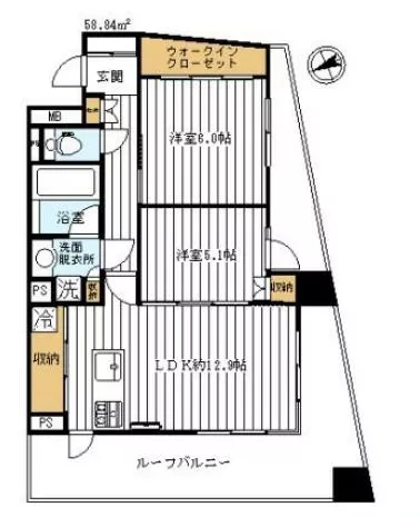 フォリアージュ 7階 2LDKの間取り