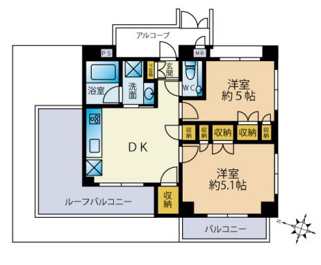 クオリア小石川 4階 2LDKの間取り