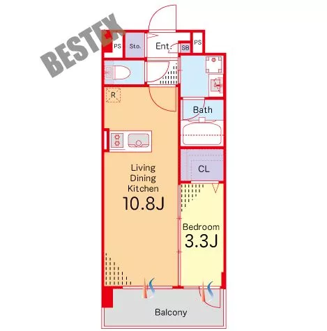 プライムアーバン千駄木 4階 1LDKの間取り