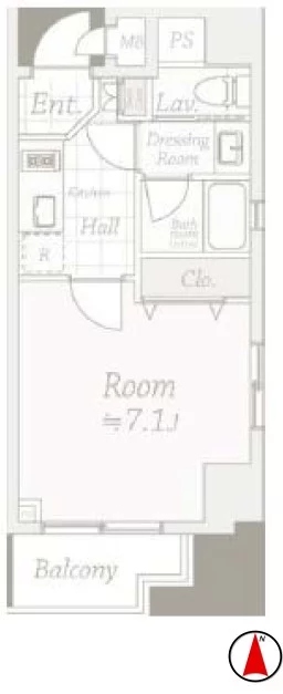 コンシェリア後楽園 3階 1Kの間取り