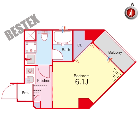 TKD本郷 2階 1Kの間取り