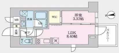 【新築】タスキプライムテラス後楽園 4階 1LDKの間取り