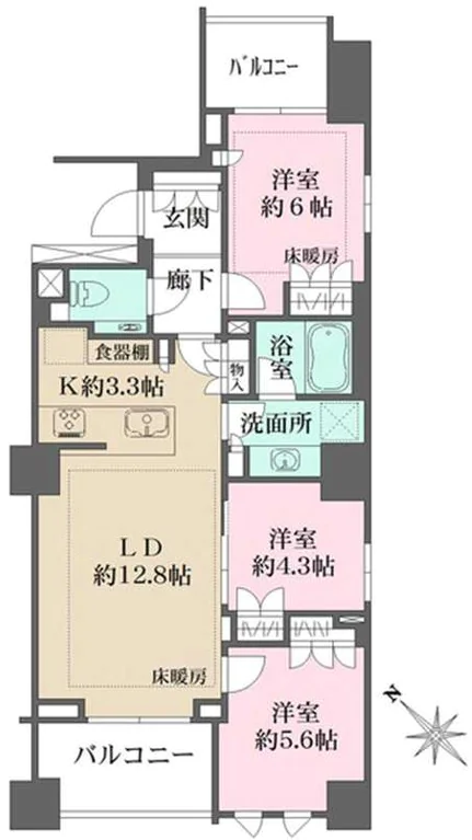 Brillia文京西片 6階 3LDKの間取り