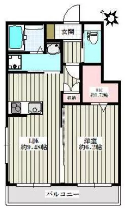 ラ・フルール 2階 1LDKの間取り