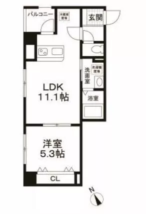 グランディール江戸川橋 5階 1LDKの間取り