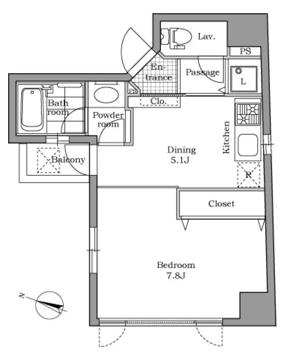 レジディア文京千石 2階 1DKの間取り