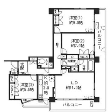 フラット曙町’89 2階 3LDKの間取り
