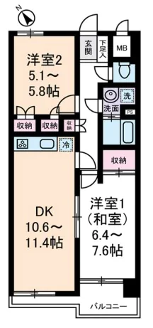 ゾアール茗荷谷 2階 2LDKの間取り