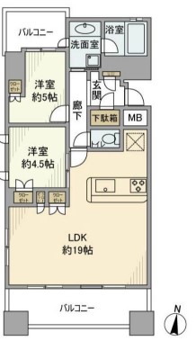 リビオ文京関口シティクロス 4階 2LDKの間取り